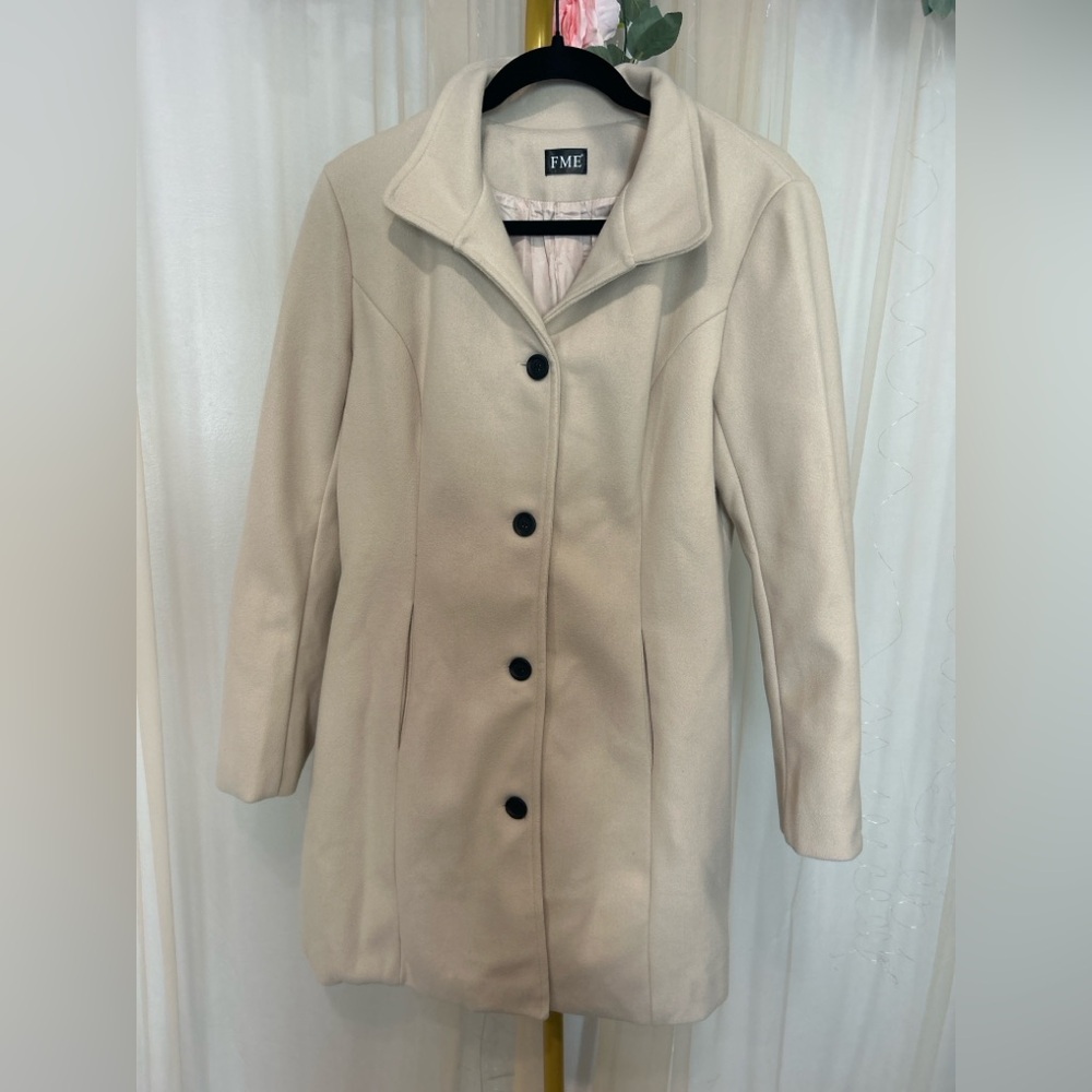 FME Cream Pea Coat Button Front NWOT XL